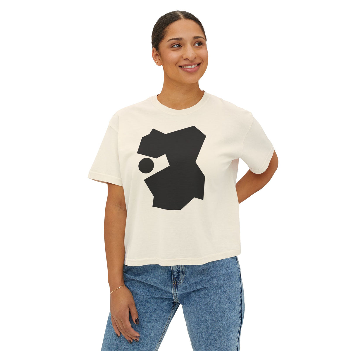 Abstract Black Shape Boxy Tee — Minimalist Women's Graphic T-Shirt