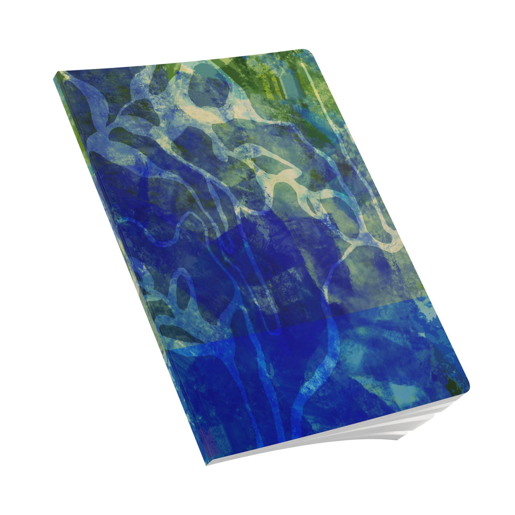 Abstract Ocean Blue Softcover Journal — Artistic Floral Pattern Notebook