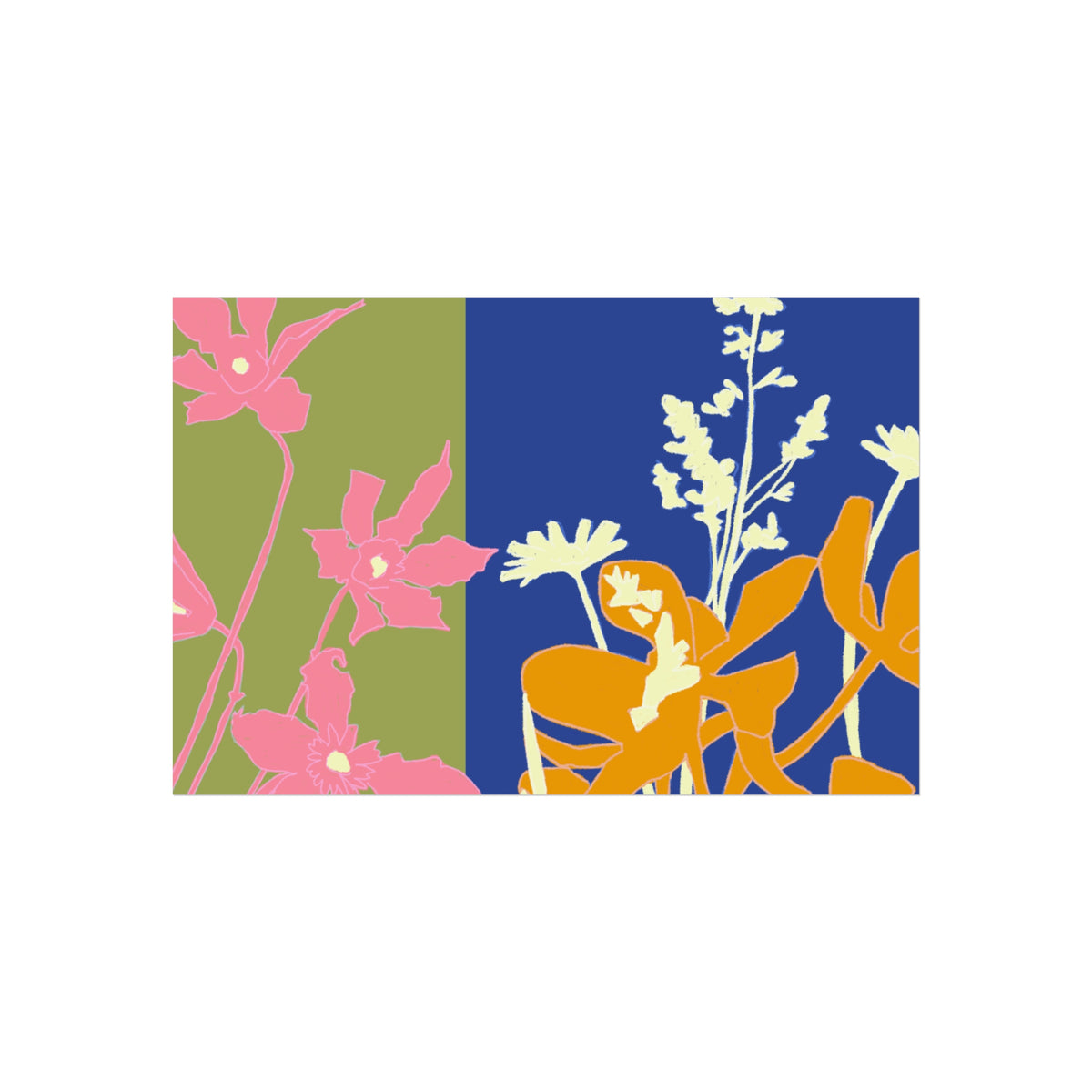 Floral Silhouette Fine Art Poster — Bold Color Block Botanical Print