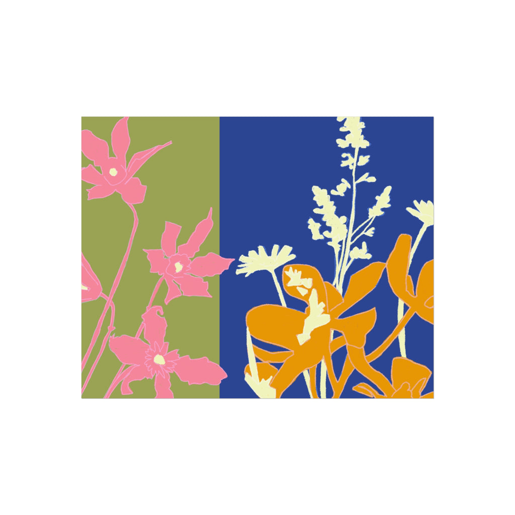 Floral Silhouette Fine Art Poster — Bold Color Block Botanical Print